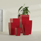 Toulan Tapered Square fiberglass planter in Gloss Red, size range, in a sunlit interior