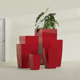 Toulan Tapered Square fiberglass planter in Gloss Red, size range, in a sunlit interior