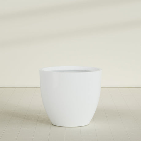 Wannsee Round Planter in Matte Bright White, 50"D × 44"H, shown empty
