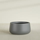 Short Hayden Bowl Planter in Matte Gunmetal, 20"D × 10"H, shown empty