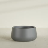 Short Hayden Bowl Planter in Matte Gunmetal, 20"D × 10"H, shown empty