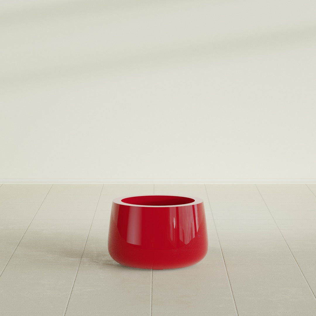 Short Hayden Bowl Planter in Gloss Red, 12"D × 7"H, shown empty