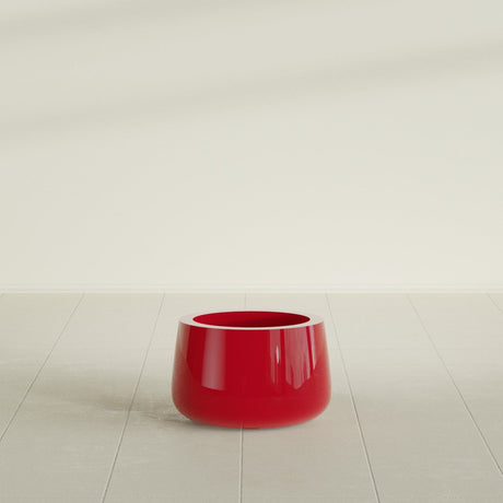 Short Hayden Bowl Planter in Gloss Red, 12"D × 7"H, shown empty