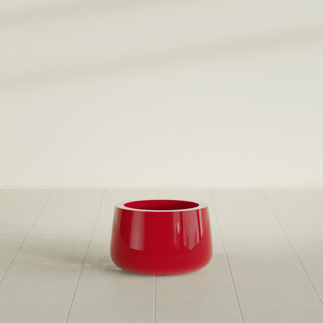 Short Hayden Bowl Planter in Gloss Red, 12"D × 7"H, shown empty