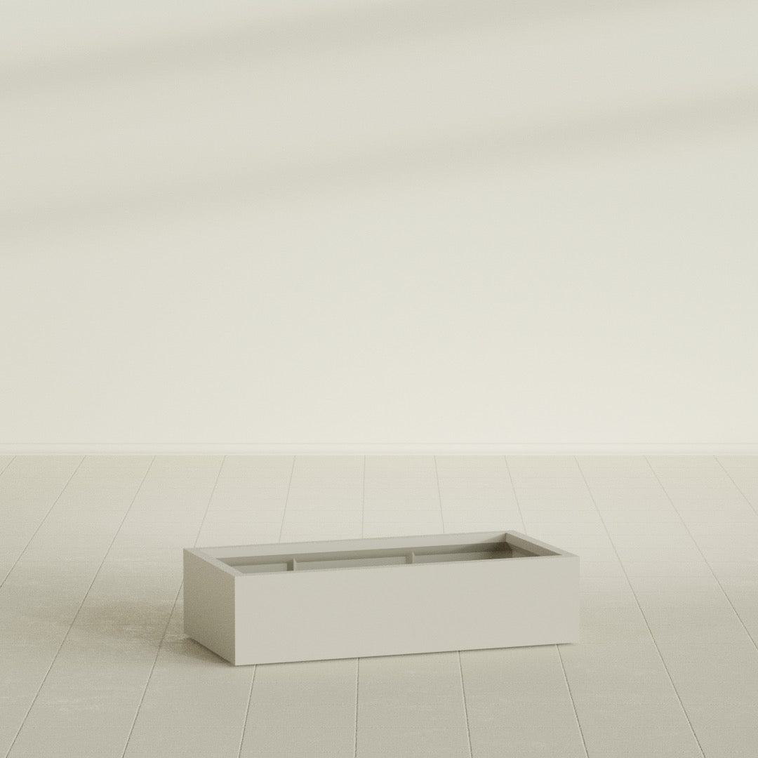 Antwerp Rectangular Planter in Satin Beige, 48"L × 24"D × 12"H, shown empty