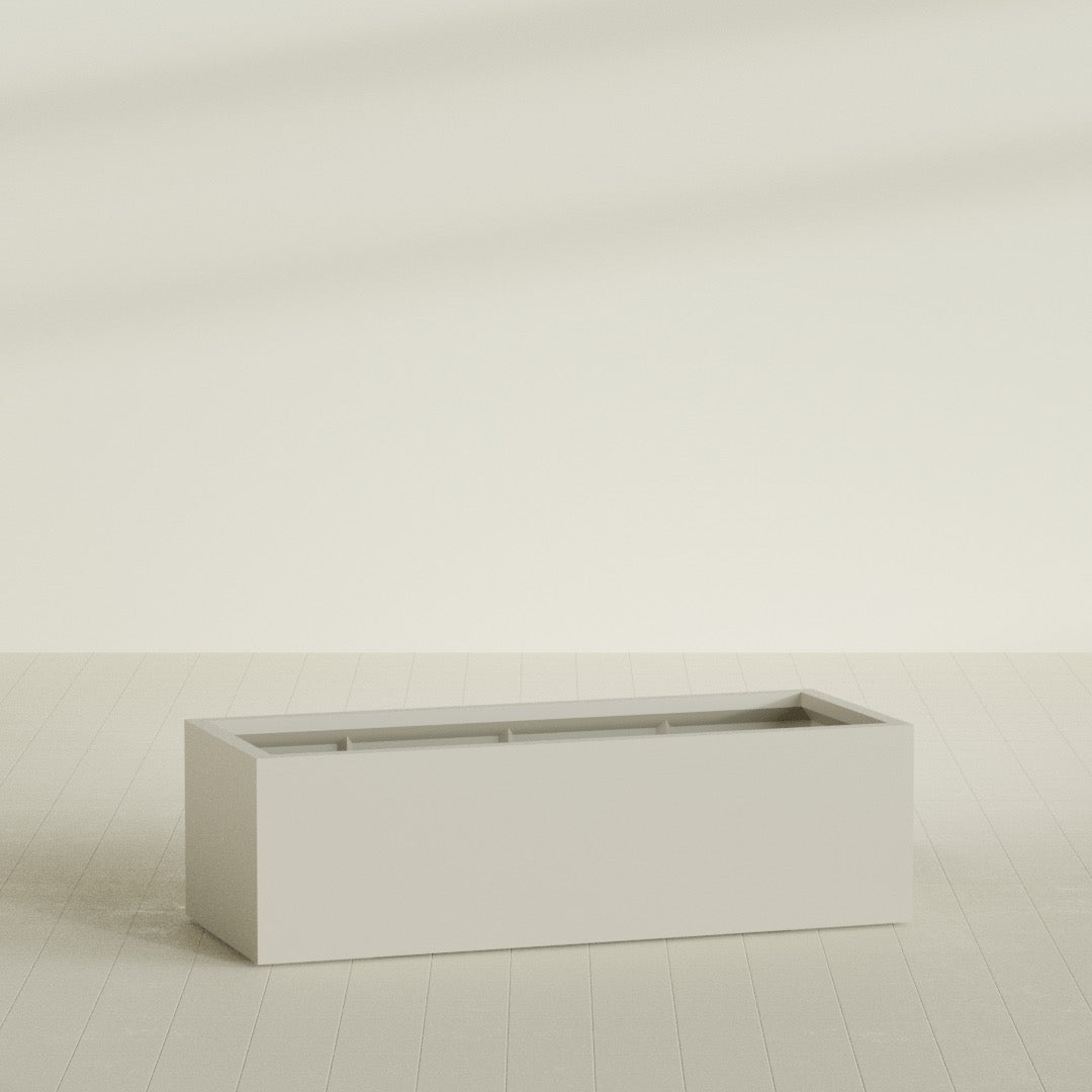 Torino Wide Rectangular Planter in Satin Beige, 60"L × 24"D × 18"H, shown empty