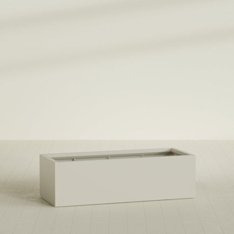 Torino Wide Rectangular Planter in Satin Beige, 60"L × 24"D × 18"H, shown empty