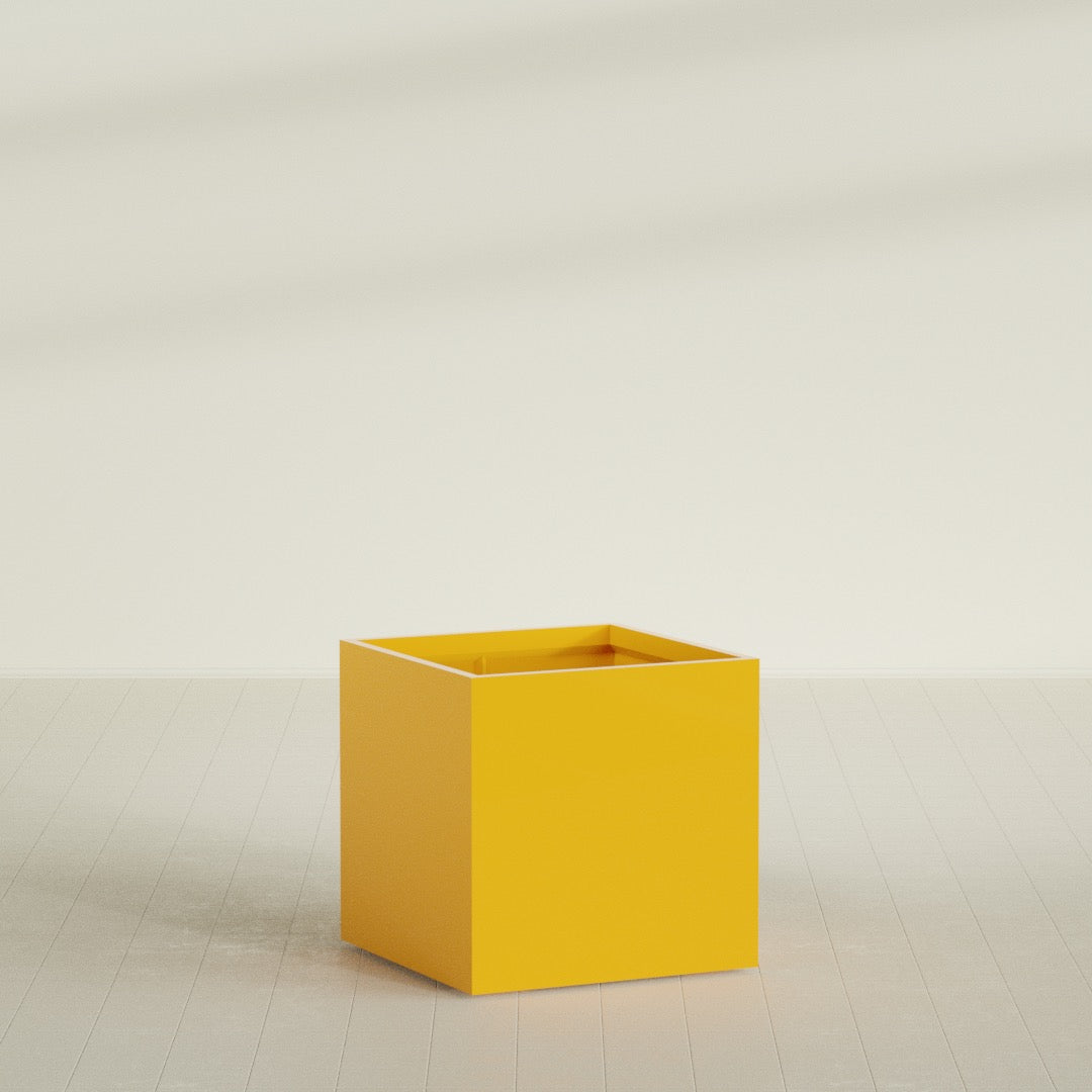 Montroy Cube Planter in Gloss Saffron, 36", shown empty