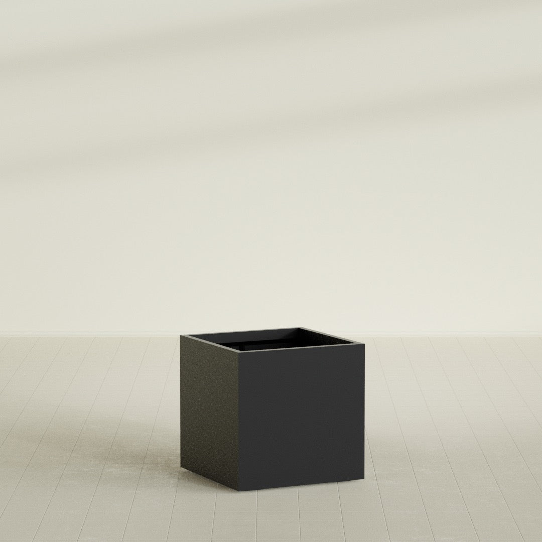 Montroy Cube Planter in Matte Black, 32", shown empty
