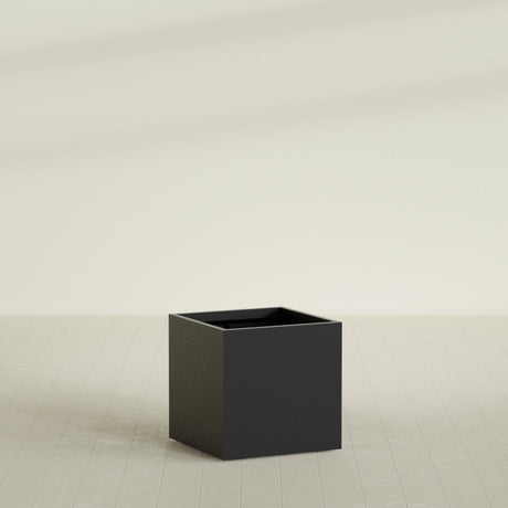 Montroy Cube Planter in Matte Black, 32", shown empty