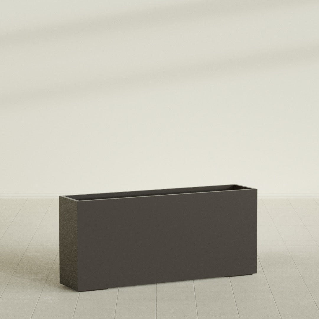 Potsdam Rectangular Planter in Matte Dark Brown, 72"L × 16"D × 32"H, shown empty