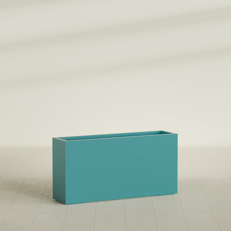 Hollywood Narrow Rectangular Planter in Satin Seafoam Green, 48"L × 12"D × 24"H, shown empty