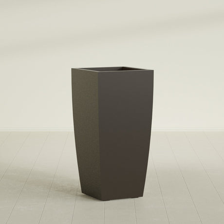 Toulan Tapered Square Planter in Matte Dark Brown, 20"W × 42"H, shown empty