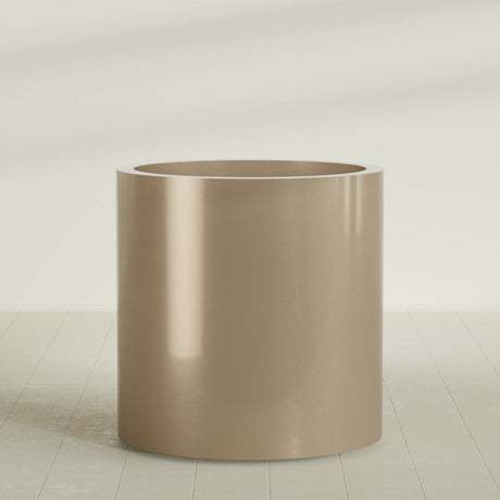 Rio Grande Cylinder Planter in Gloss Metallic Gold, 30"D × 32"H, shown empty