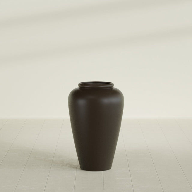 Barà Jar Planter in Matte Dark Brown, 20"D × 31"H, shown empty
