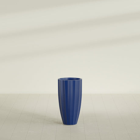 San Jose Tall Fluted Planter in Matte Cobalt Blue, 16"D × 30"H, shown empty