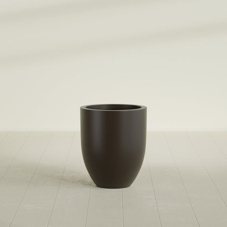 Valencia Tapered Round Planter in Matte Dark Brown, 20"D × 23"H, shown empty