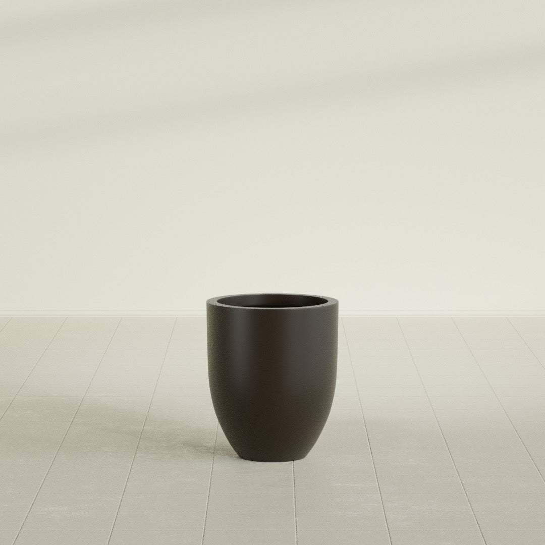 Valencia Tapered Round Planter in Matte Dark Brown, 15"D × 18"H, shown empty