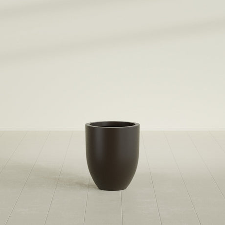 Valencia Tapered Round Planter in Matte Dark Brown, 15"D × 18"H, shown empty