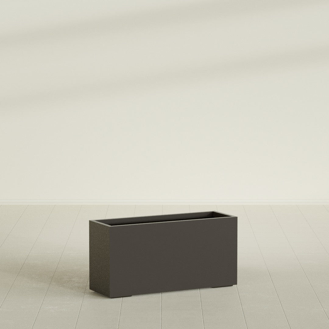 Tolga Rectangular Planter in Matte Dark Brown, 48"L × 16"D × 24"H, shown empty