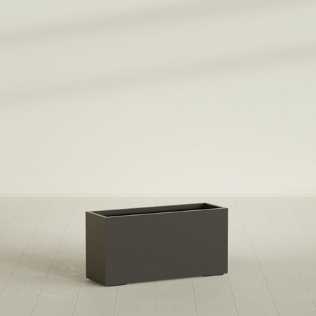 Tolga Rectangular Planter in Matte Dark Brown, 48"L × 16"D × 24"H, shown empty