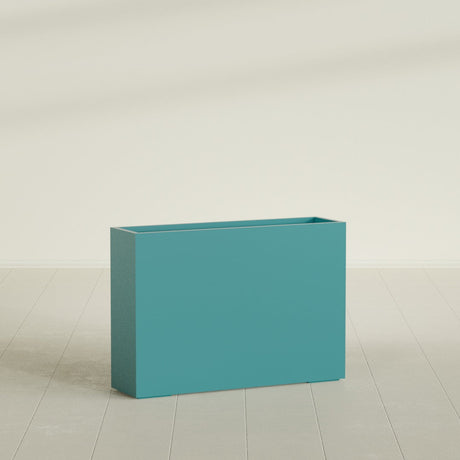 Perth Rectangular Planter in Satin Seafoam Green, 60"L × 16"D × 42"H, shown empty