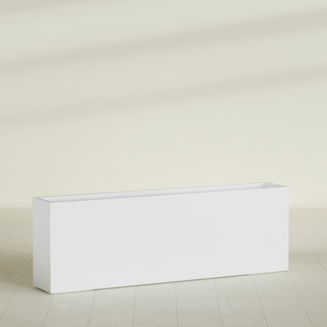 Hollywood Narrow Rectangular Planter in Gloss Bright White, 72"L × 12"D × 24"H, shown empty