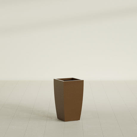 Toulan Tapered Square Planter in Metallic Bronze, 12"W × 22"H, shown empty