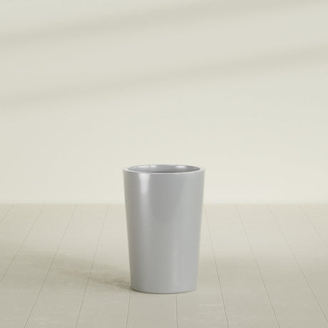 Tegel Round Tapered Planter in Metallic Silver, 18"D × 26"H, shown empty
