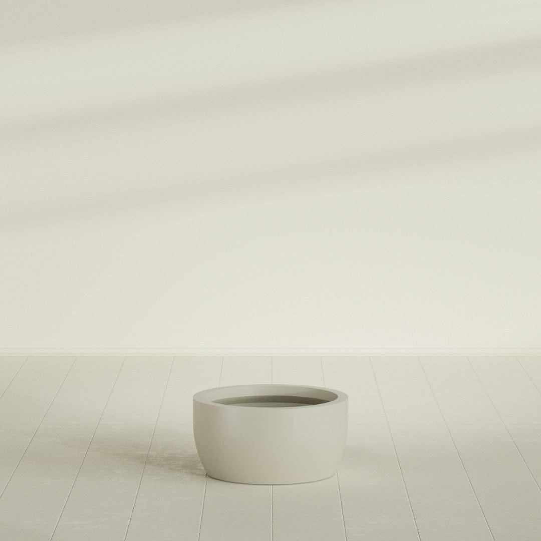 Casablanca Bowl Planter in Satin Beige, 24"D × 12"H, shown empty