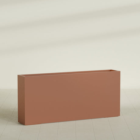 Delray Rectangular Planter in Matte Terra Cotta, 72"L × 12"D × 32"H, shown empty