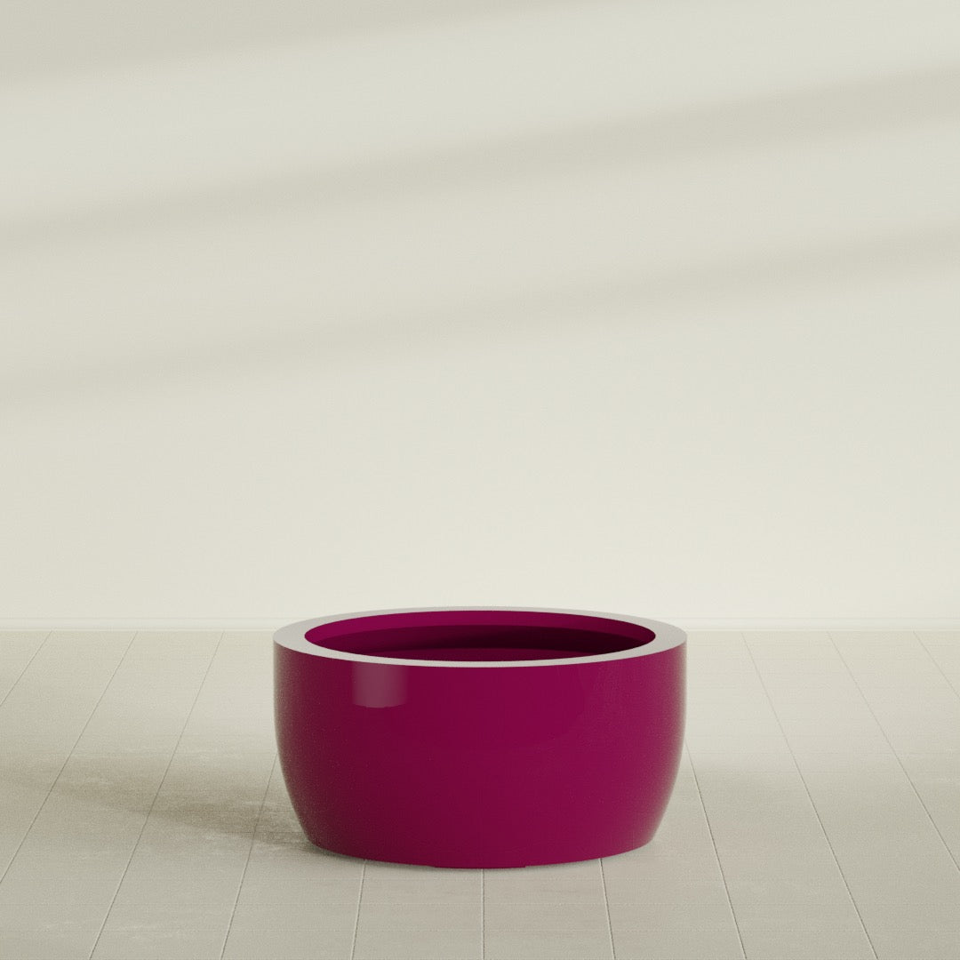 Casablanca Bowl Planter in Gloss Eggplant, 36"D × 18"H, shown empty