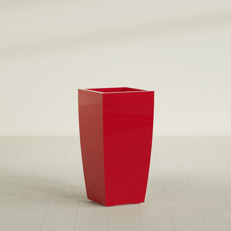 Toulan Tapered Square Planter in Gloss Red, 18"W × 36"H, shown empty