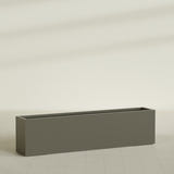 Miami Narrow Rectangular Planter in Matte Bronze, 72"L × 12"D × 18"H, shown empty