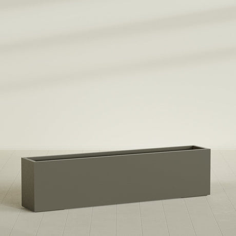 Miami Narrow Rectangular Planter in Matte Bronze, 72"L × 12"D × 18"H, shown empty