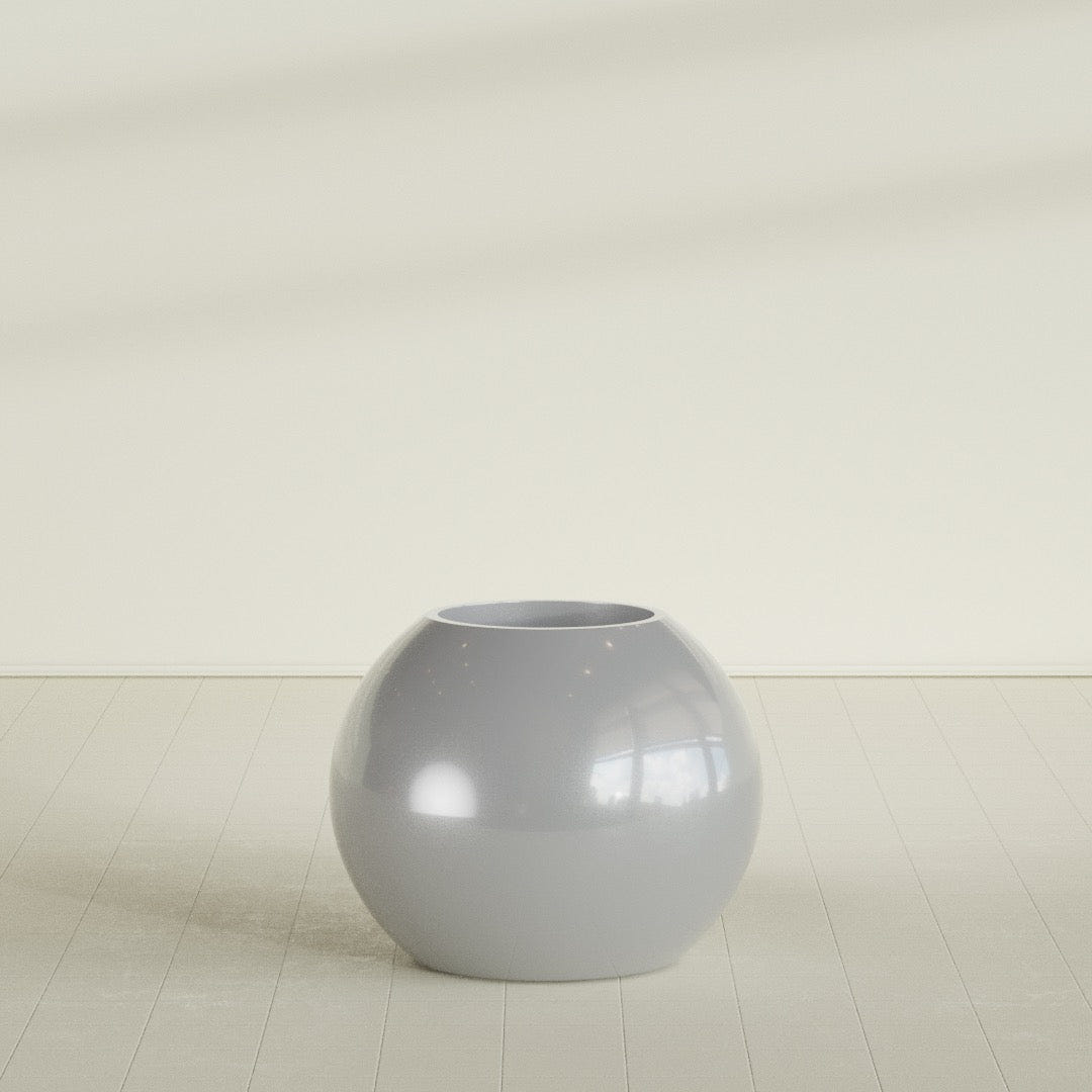 Globe Planter in Metallic Silver, 30"D × 24"H, shown empty
