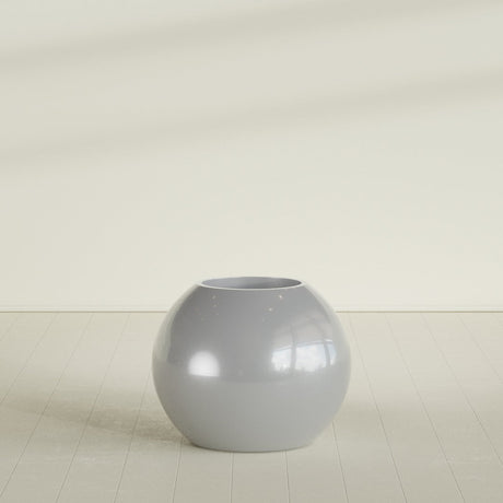 Globe Planter in Metallic Silver, 30"D × 24"H, shown empty