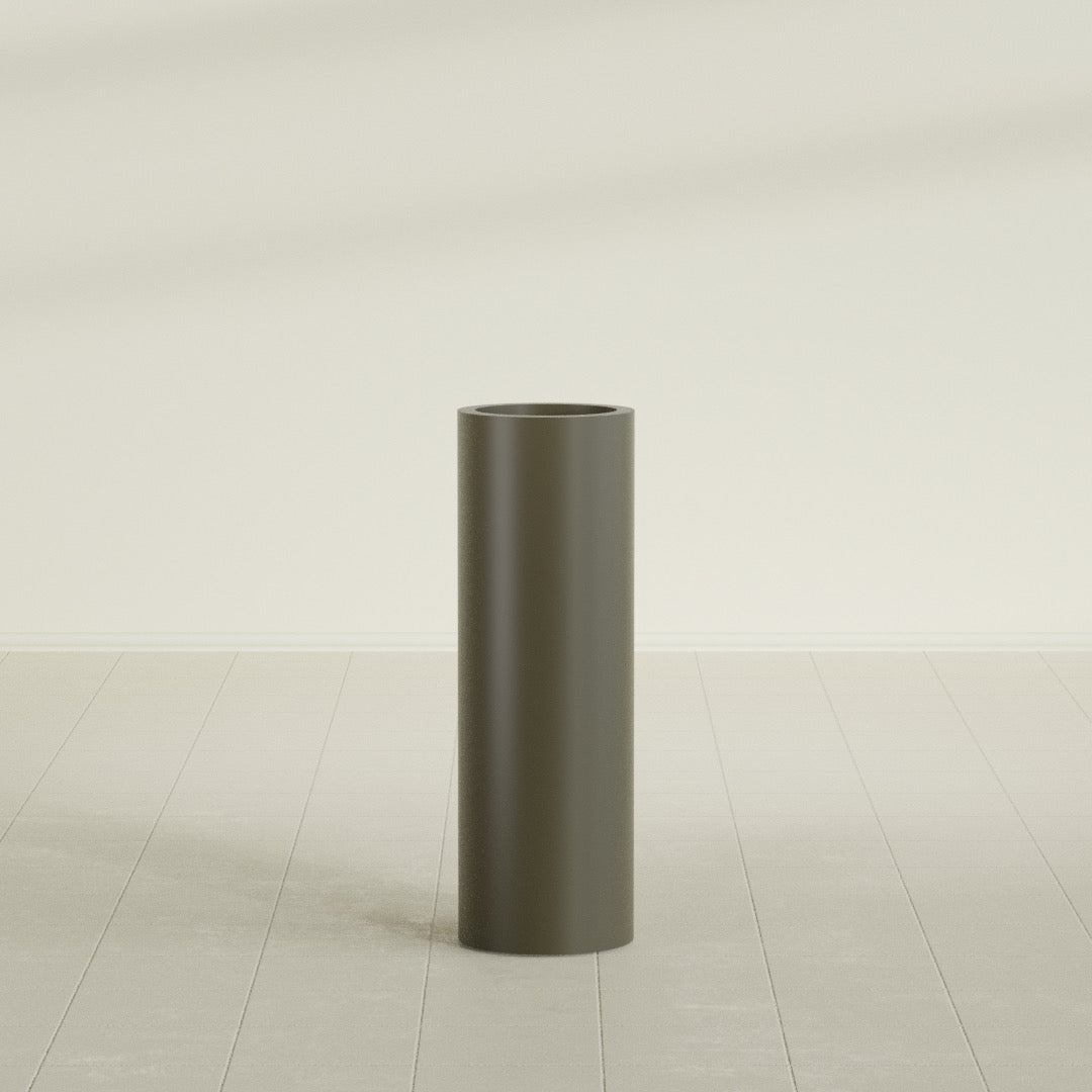 Corry Cylinder Planter in Matte Bronze, 10"D × 30"H, shown empty