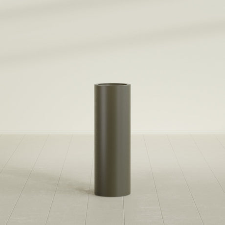 Corry Cylinder Planter in Matte Bronze, 10"D × 30"H, shown empty