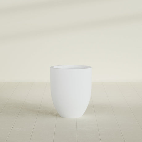 Valencia Tapered Round Planter in Gloss Bright White, 20"D × 23"H, shown empty