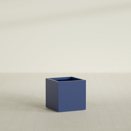 Montroy Cube Planter in Matte Cobalt Blue, 24", shown empty