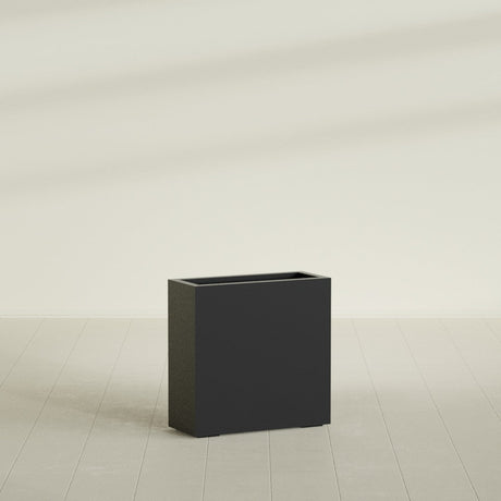 Milano Narrow Rectangular Planter in Matte Black, 24"L × 10"D × 24"H, shown empty