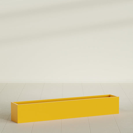 Monaco Rectangle Planter in Gloss Saffron, 44"L, shown empty