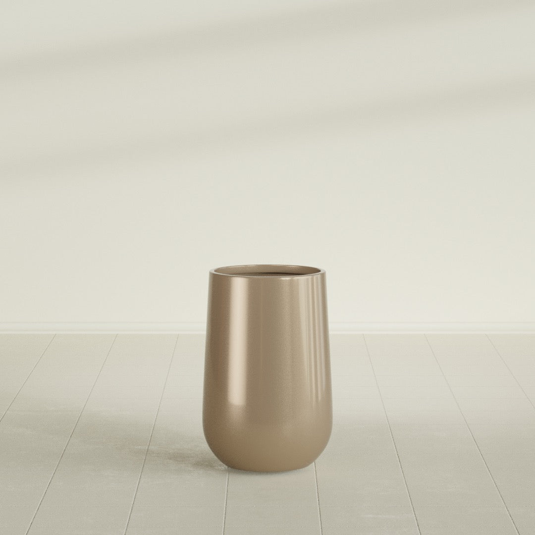 Hayden Urn Planter in Gloss Metallic Gold, 12"Diam × 20"H, shown empty