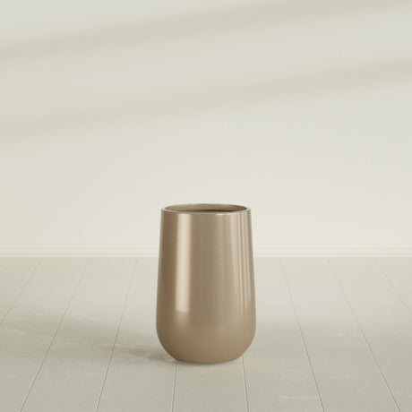 Hayden Urn Planter in Gloss Metallic Gold, 12"Diam × 20"H, shown empty