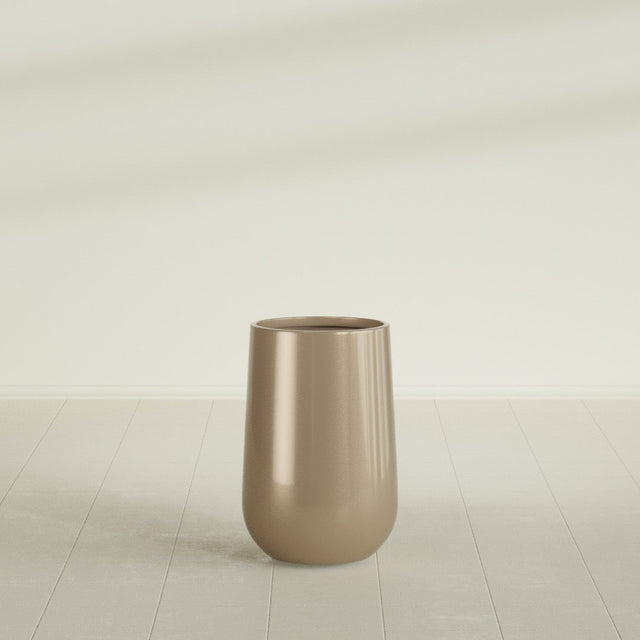 Hayden Urn Planter in Gloss Metallic Gold, 12"D × 20"H, shown empty