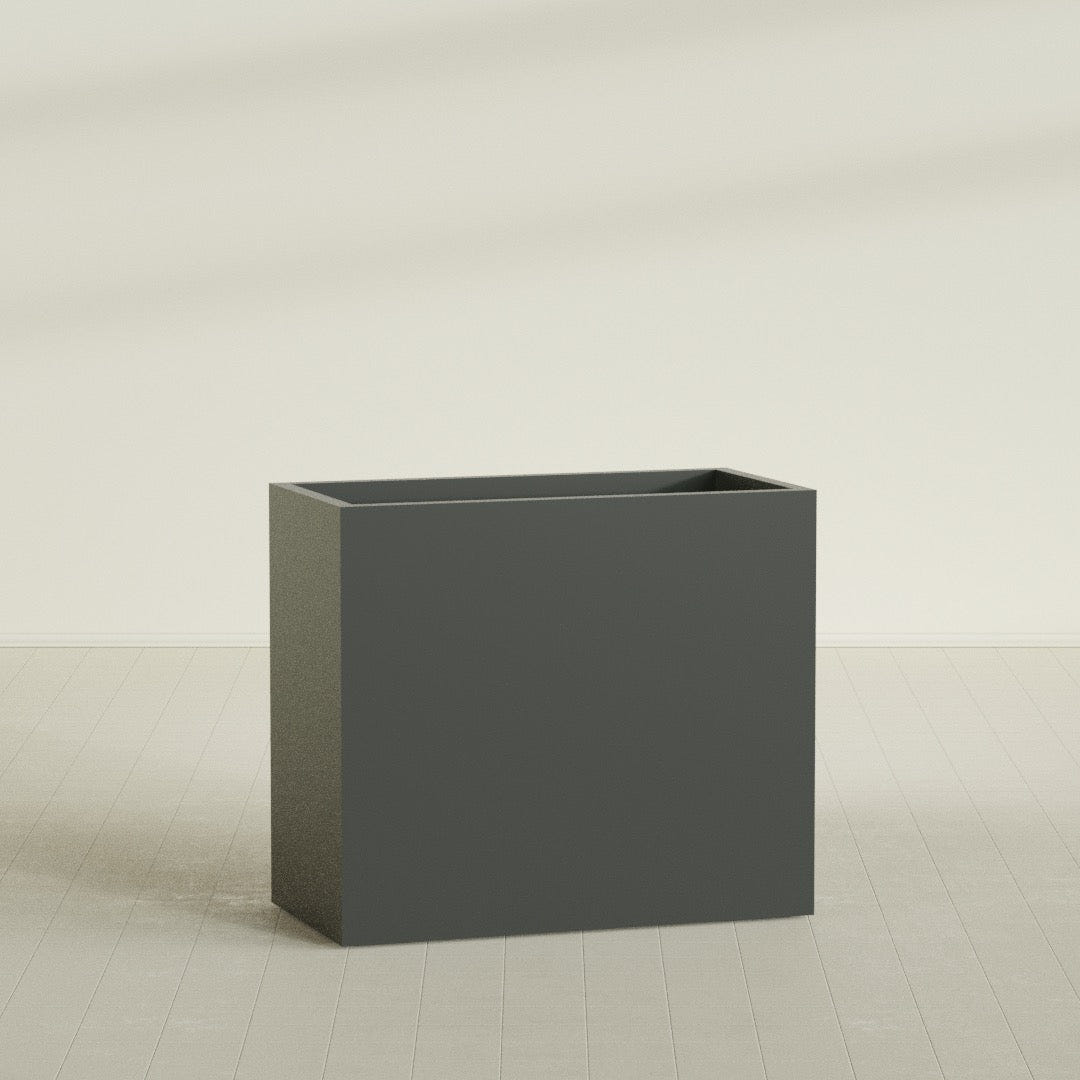 Darwin Rectangular Planter in Matte Charcoal, 48"L × 24"D × 42"H, shown empty