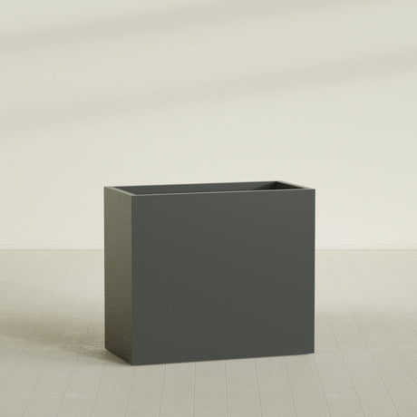 Darwin Rectangular Planter in Matte Charcoal, 48"L × 24"D × 42"H, shown empty