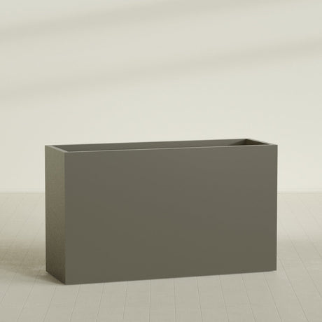 Darwin Rectangular Planter in Matte Bronze, 72"L × 24"D × 42"H, shown empty