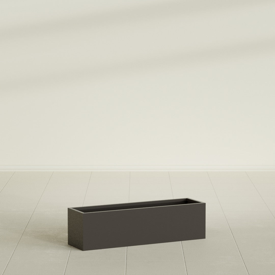 Monaco Rectangle Planter in Matte Dark Brown, 26"L, shown empty